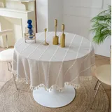 FANIVIN Cotton Linen Tischdecke Tischtuch Tischwäsche Couchtisch Küchen tischabdeckung Tafeltuch Rund Beige Durchmesser 120cm