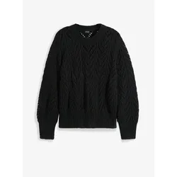bonprix Flauschpullover mit Lochmuster, schwarz, 40/42 (M)