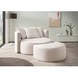 LeGer Home by Lena Gercke XXL-Sessel "ISALIE, Rundsessel mit Hocker, Lesesessel, Loveseat, Big-Sessel", beige (creme), B:153cm H:98cm T:208cm, LEGER HOME BY LENA GERCKE, Sessel, XXL-Sessel, trendige Stoffe, 3 Zierkissen, große Sitzfläche, Cord, Samt, Bouclé