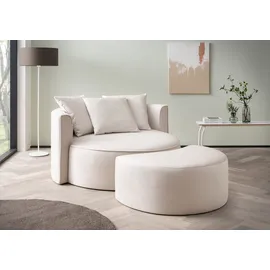 LeGer Home by Lena Gercke XXL-Sessel "ISALIE, Rundsessel mit Hocker, Lesesessel, Loveseat, Big-Sessel", beige (creme), B:153cm H:98cm T:208cm, LEGER HOME BY LENA GERCKE, Sessel, XXL-Sessel, trendige Stoffe, 3 Zierkissen, große Sitzfläche, Cord, Samt, Bouclé