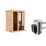 Woodfeeling Karibu Sauna Irava 1 - 68 mm Systemsauna - 230 Volt Plug & Play Bronzierte Ganzglastür Ohne Dachkranz 3,6 kW Ofen mit integrierter Steuerung inkl. 8-teiligem gratis Zubehörpaket (Gesamtwert 191,92€)