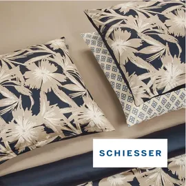 SCHIESSER Artistic Floral Dunkelblau/Beige 135 x 200 cm + 80 x 80 cm