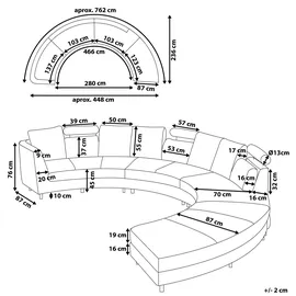Beliani Sofa 7-Sitzer ROTUNDE Stoff Hellgrau