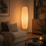 Lightbox Dreibein Stehlampe mit Origami-Schirm aus Papier & Fußschalter - weiße Boho Standleuchte für das Schlafzimmer - 110 cm Höhe - E27, max. 20 W - aus Papier/Metall