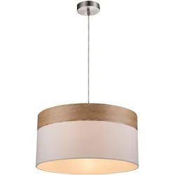 Hängeleuchte Wohnzimmer Pendelleuchte Esstischlampe LED Küchenleuchte Holzoptik, Textil weiß, 11W 1055lm warmweiß, DxH 40x120 cm