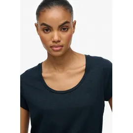 Superdry T-Shirt "STUDIOS SCOOP NECK TEE", Damen, Gr. XL, schwarz (eclipse navy), Single Jersey, Obermaterial: 60% Baumwolle, 40% Lyocell, unifarben, regular fit normal, Rundhals, Shirts T-Shirt