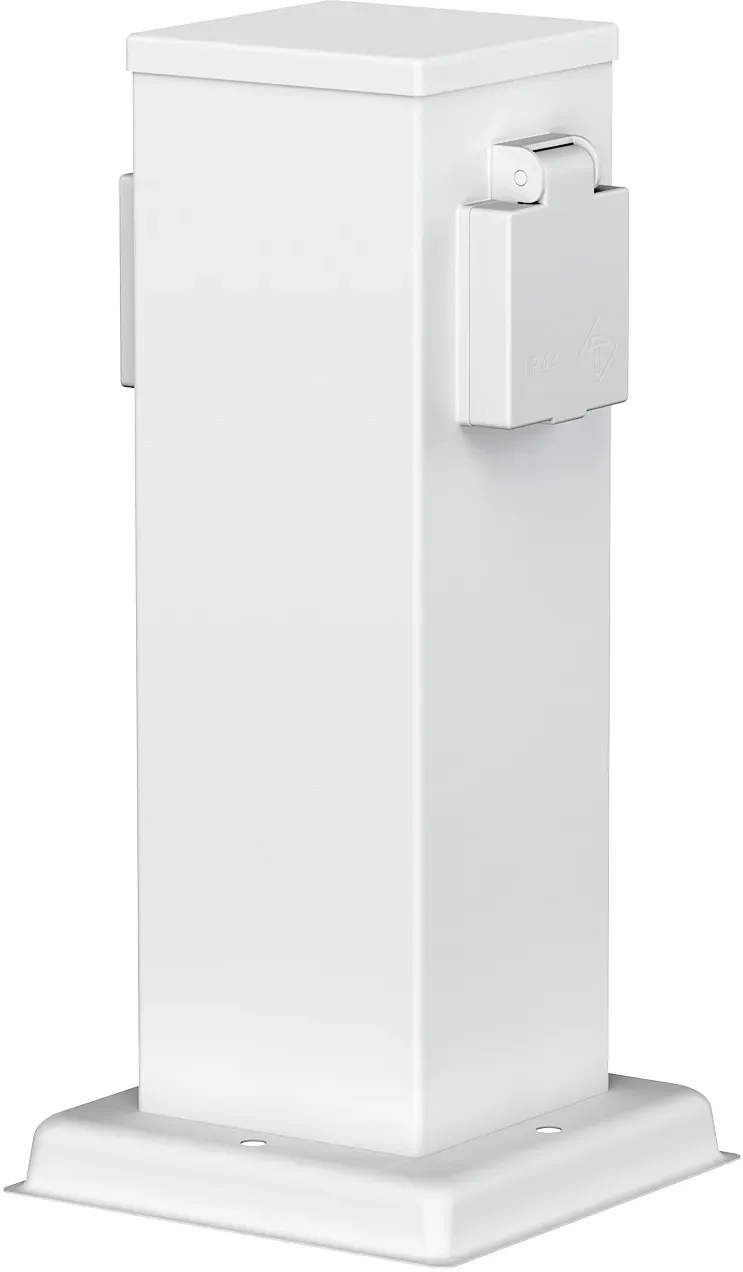 ledscom.de Garten Steckdosensäule POLLY für außen, IP44, 2-fach, Edelstahl, weiß, eckig, 27 cm