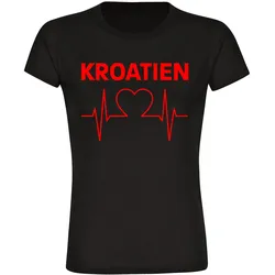 multifanshop Damen T-Shirt - Kroatien - Herzschlag - Druck rot - Frauen
