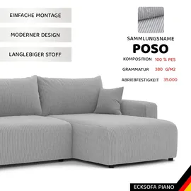 idohome Ecksofa Polyester 3-Sitzer Grau