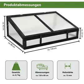 Trutzholm Frühbeetaufsatz aus Holz 120x80cm für Hochbeet schwarz