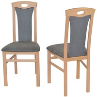 2 x Esszimmerstühle Buche massiv Kunstleder/Stoff anthrazit Stuhlset Holzstühle