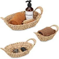 Relaxdays Aufbewahrungskorb 3er Set, aus Wasserhyazinthe, für Bad, Wohn-&