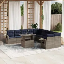 vidaXL Gartensofa-Set 11-tlg. grau Polyrattan