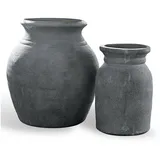 Loberon Vase 2er Set Molduc, Zwei unterschiedliche Designs, rustikaler Chic, dunkle Oxidations-Patina, erdige Nuancen, Blumenvase für Zweige, Terrakotta, antikgrau