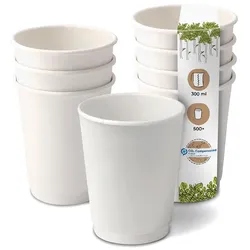 BIOZOYG 500 Stück Coffee to Go Becher doppelwandig weiß 300ml / 12oz Einwegbecher Pappbecher für heiße Getränke, Kaffeebecher Thermobecher