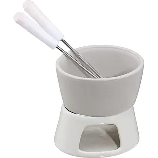 Cepewa 1 x Keramik Schokofondue Set Fondue-Set Schokolandenfondue weiß inkl. 2 Edelstahlgabeln (1 x Schokofondue-Set)