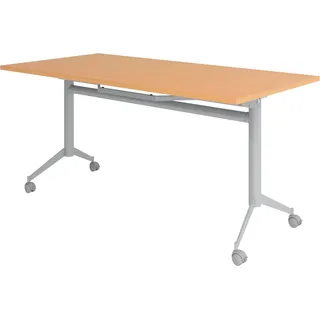 bümö Klapptisch Buche 160 x 80 cm klappbar & fahrbar, klappbarer Schreibtisch auf Rollen, Klappschreibtisch, Tisch klappbar, Klappbarer Tisch, Klapptisch Holz-Platte, Gestell stabil aus Metall