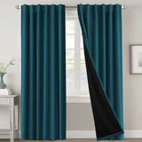 LINFKY Verdunklungsvorhang Mit Kräuselband 2 Stücke Mit Schwarzem Liner Thermovorhang Blickdicht Verdunklungsin Schwerer Verdunklungsstoff Thermo Für Schlafzimmer (Dark Teal,2X 132x240cm)