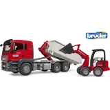 Bruder 03767 - LKW mit Abrollcontainer/Schäffer Hoflader mehrfarbig 1:16