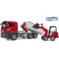 Bruder 03767 - LKW mit Abrollcontainer/Schäffer Hoflader mehrfarbig 1:16