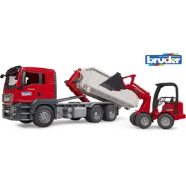 Bruder 03767 - LKW mit Abrollcontainer/Schäffer Hoflader mehrfarbig 1:16