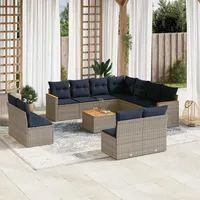 vidaXL Gartensofa-Set 12-tlg. grau Polyrattan