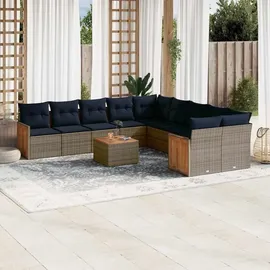 vidaXL Gartensofa-Set mit Kissen, grau, Polyrattan
