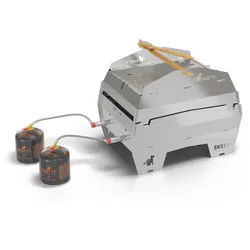 SKOTTI Grill Max Edelstahl + Cap Max Deckel inkl. Grillzange + 2x SKOTTI Gas 500...