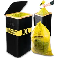 90L Mülleimer mit Deckel und zusätzlichem Innenbeutel, Stabiler Müllsackständer, Schwarz - DECO HAUS