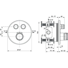 Ideal Standard Ceratherm Navigo Brausethermostat Unterputz 2 Verbraucher Rund Chrom