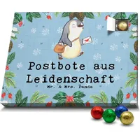 Mr. & Mrs. Panda Schoko Adventskalender Postbote Leidenschaft - Blau Pastell - Geschenk, Postler, Danke, Briefzusteller, Nachricht, Schokoladen Adv... - Blau