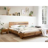 Woodkings Woodkings® Holzbett Sendai 140x200 Altholz Pinie rustikal mit Baumkanten - Holzkopfteil Schlafzimmer Möbel massiv Design Doppelbett Ehebett Balkenbett Echtholzmöbel