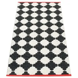 pappelina Marre Outdoor-Teppich – schwarz / vanille mit korallroter Kante 70 x 150cm