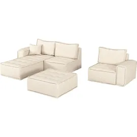 Fun Möbel Ecksofa Modulsofa 4-teilig SANDE XL Stoff Raven Flaschengrün Ottomane Links - Grün