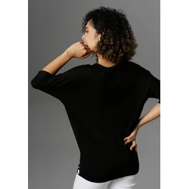 Aniston SELECTED ANISTON SELECTED, Damen, Gr. 50, schwarz-weiß (schwarz, weiß), Single Jersey, Obermaterial: 95% Viskose, 5% Elasthan, bedruckt, oversize hüftbedeckend, Rundhals, Shirts 3/4-Arm-Shirt, mit Statement-Spruch, Topseller