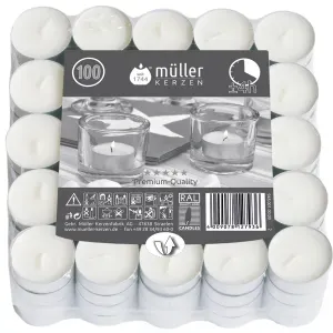 Müller Kerzen Teelichter, weiß, Qualitäts Teelichte für ein gemütliches und wohnliches Zuhause, 1 Packung = 100 Stück, (Ø x H): 39 x 15 mm