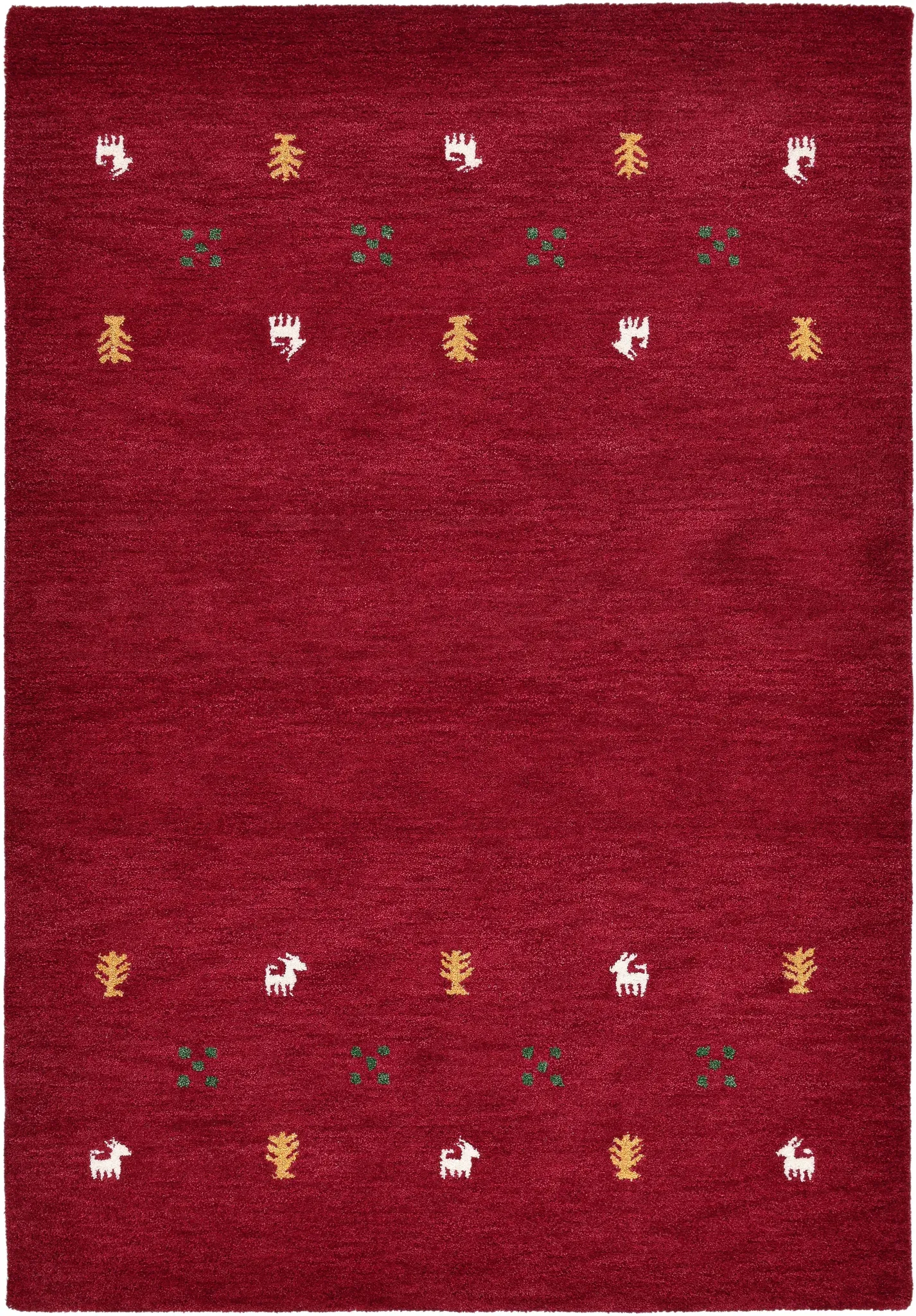 Wollteppich THEKO "Gabbeh Motiv, Handweb Teppich, Tiermotiv, reine Wolle, handgewebt" Gr. 3, rot (bordeaux), B:120cm H:14mm L:180cm, Wolle, Teppiche, reine Wolle, handgewebt, Wohnzimmer, Schlafzimmer, Esszimmer