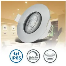 B.K.Licht LED Einbauleuchte 5er Set Bad Einbaustrahler, IP65, Dimmbare Deckenspots, Dimmfunktion, LED fest integriert, Warmweiß, 3.000K, 480Lm, 4,9W, Kunststoff, 9 x 4,2 cm silberfarben