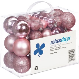 Relaxdays Weihnachtskugeln 50er Set, glitzernde, Matte & glänzende Christbaumkugeln, Kunststoff, ∅ 3, 4 & 6 cm, rosa