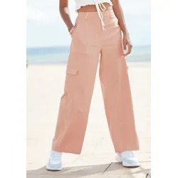 Cargohose BUFFALO, Damen, Gr. 44, N-Gr, orange (peach), Web, Obermaterial: 100% Lyocell, unifarben, modisch, figurumspielend lang, Hosen, aus Lyocell in weiter Form, lässige Stoffhose mit seitlichen Taschen