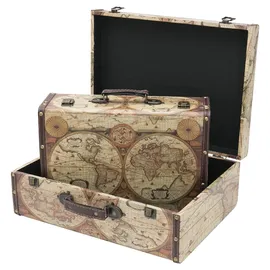 HMF Vintage Koffer aus Holz 2er Set Weltkarte bunt