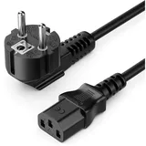 deleyCON 3,0m Kaltgerätekabel Netzkabel Stromkabel Schutzkontakt Stecker Typ F (CEE 7/7) 90° Gewinkelt auf Kaltgerätekupplung C13 Buchse PC Computer Monitor Drucker Beamer - Schwarz