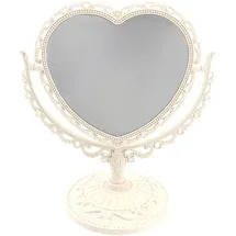 Beaupretty Doppelseitiger Spiegel mit 360 Grad drehbarer Tischplatte, Herzform, Make-up-Kosmetikspiegel, Beige
