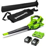 Greenworks 48V(2x24V) Akku Laubsauger / Laubbläser mit Schultergurt, bürstenloser Motor, 322 km/h, 9 m3/min, 45L Fangsack, zwei 4Ah Batterien & Ladegerät, 3 Jahre Garantie GD24X2BVK4X