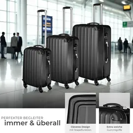 Tectake Hartschalenkoffer Koffer-Set 3-tlg. schwarz