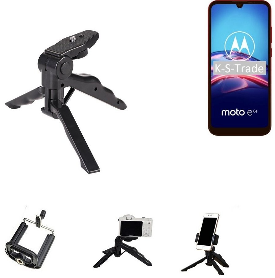 K-S-Trade für Motorola E6s Smartphone-Halterung, (Stativ Tisch-Ständer Dreibein Handy-Stativ Ständer Mini-Stativ) schwarz