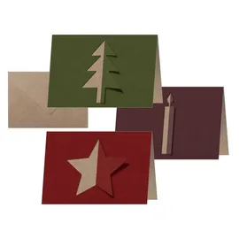 Sigel DS083 Weihnachts-Karten Set mit Umschlag, A6 quer, Kraftpapier, 3 verschiedene Motive, 10 Stück "Cut-out style", ideal zum Bedrucken, aus nachhaltigem Papier