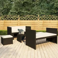 The Living Store 5-tlg. Garten-Lounge-Set mit Auflagen Poly Rattan Schwarz - Schwarz