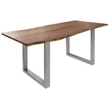 Massivmoebel24 Baumtisch Akazie 120x90x76 natur Beine silber matt FREEFORM 3