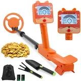 Metalldetektor Kinder, Leichtgewicht Kinder Metalldetektor mit Verstellbarer Höhe, LCD-Display und wasserdichter Suchspule, Hochempfindlicher Metalldetektor für Kinder mit Schaufel, Rechen, Tasche